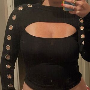 Emma & Adam Black cut out long sleeve going out top